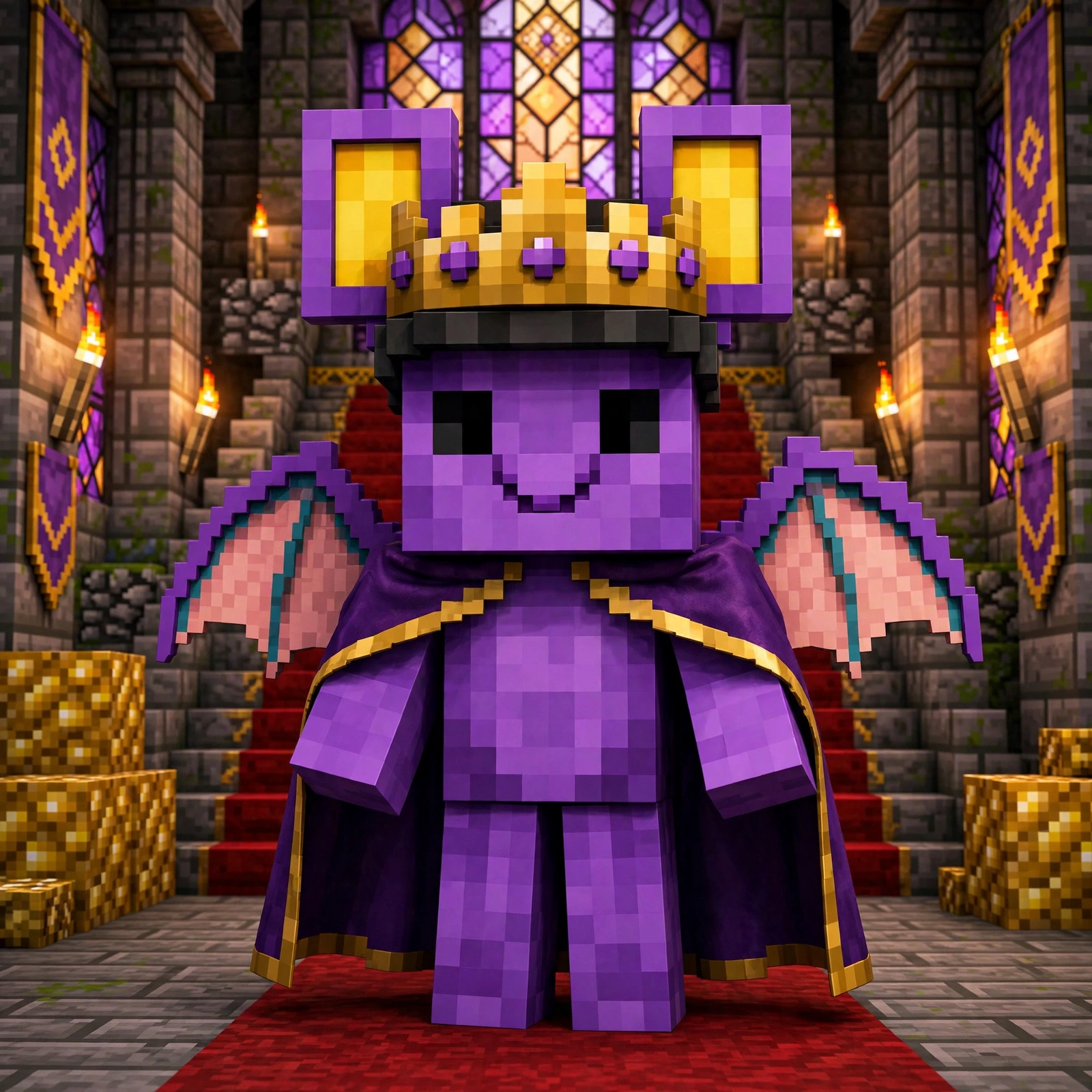 Pip the bat wearing a golden crown over a jewel-toned puzzle board