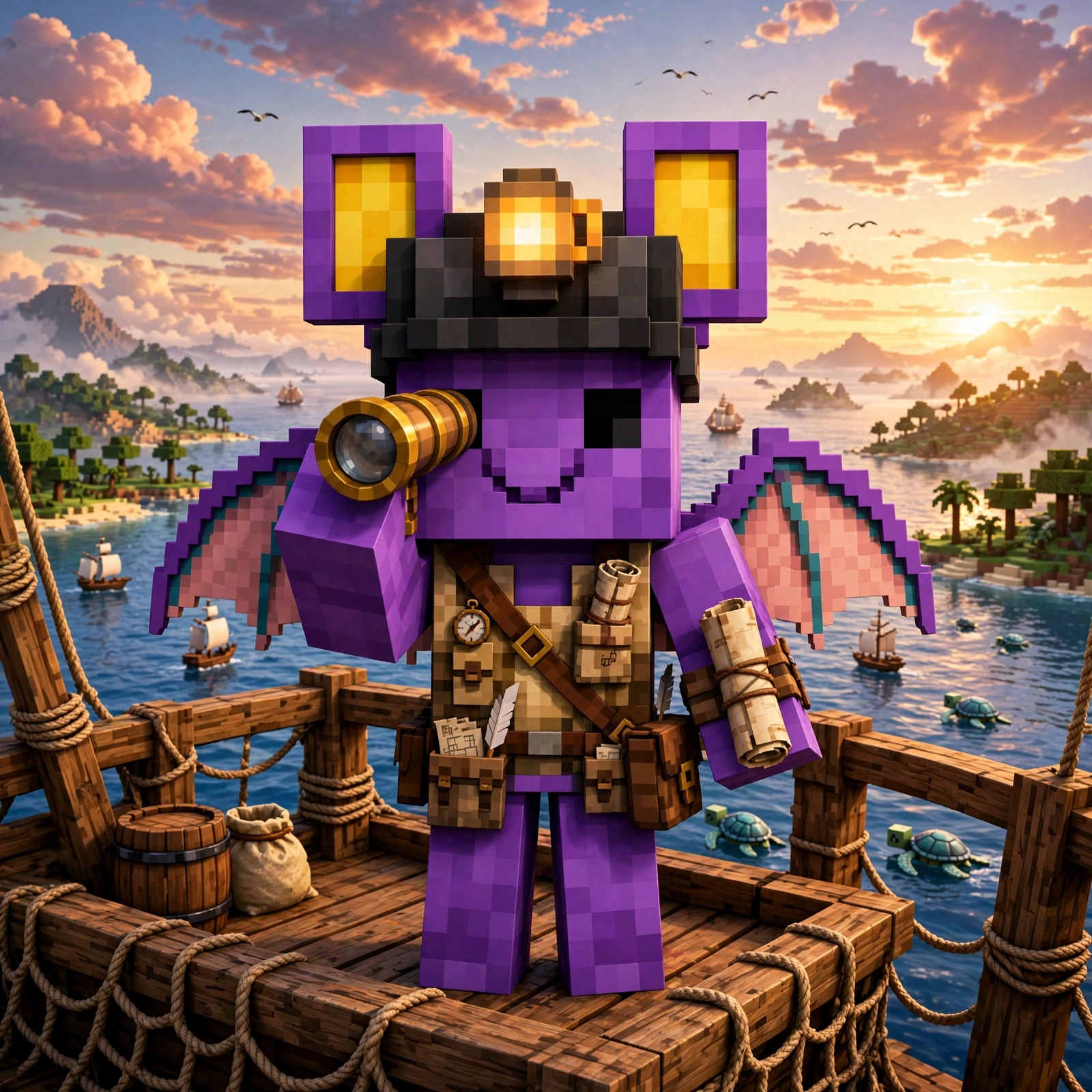 Pip the bat explorer with a magnifying glass over a night atlas